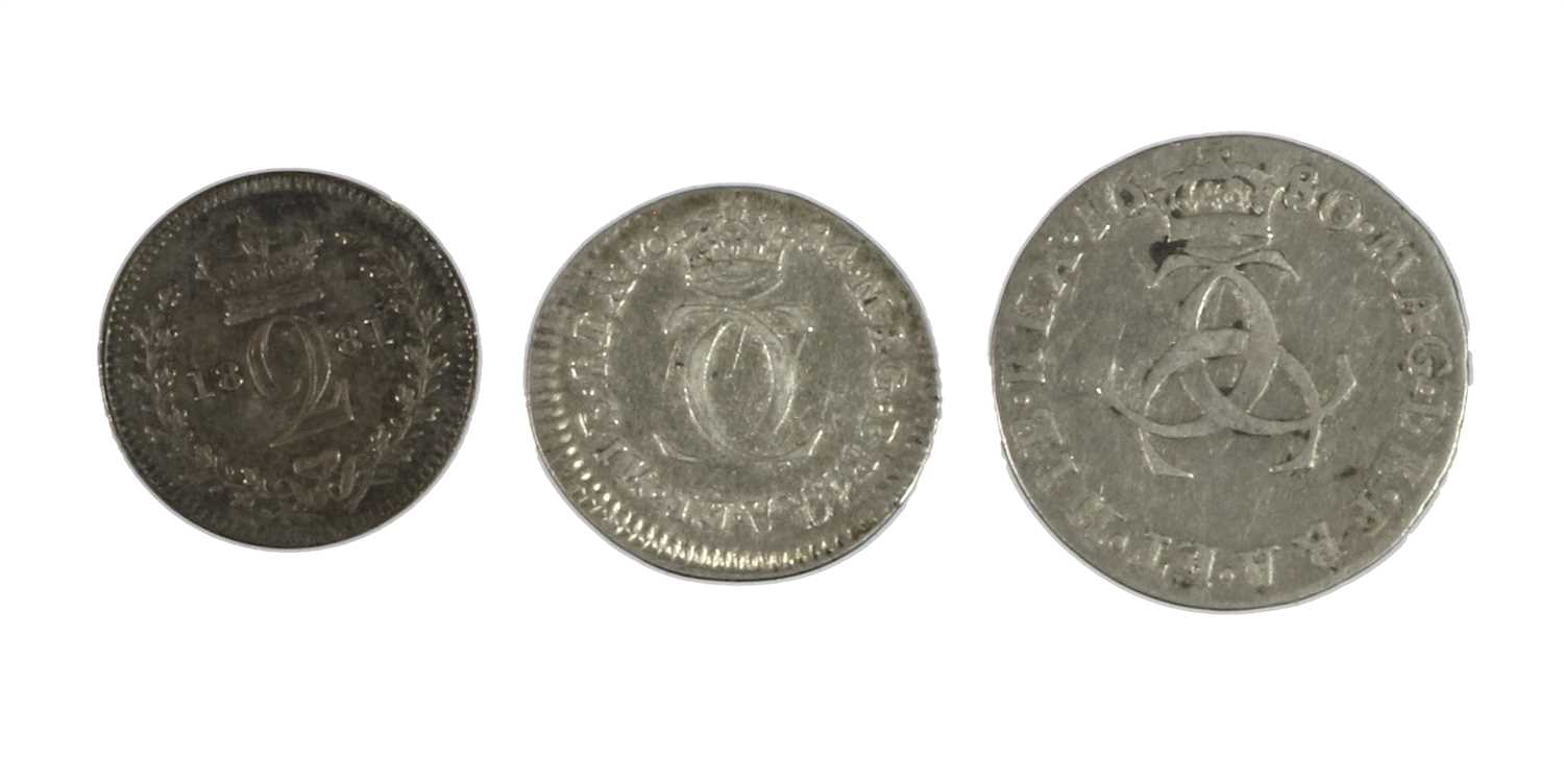 3 x Maundy Oddments, comprising: 2 x Charles II: 3d 1680 (S.3386) AVF and 2d 1684 (S.3388) AEF; - Image 2 of 2