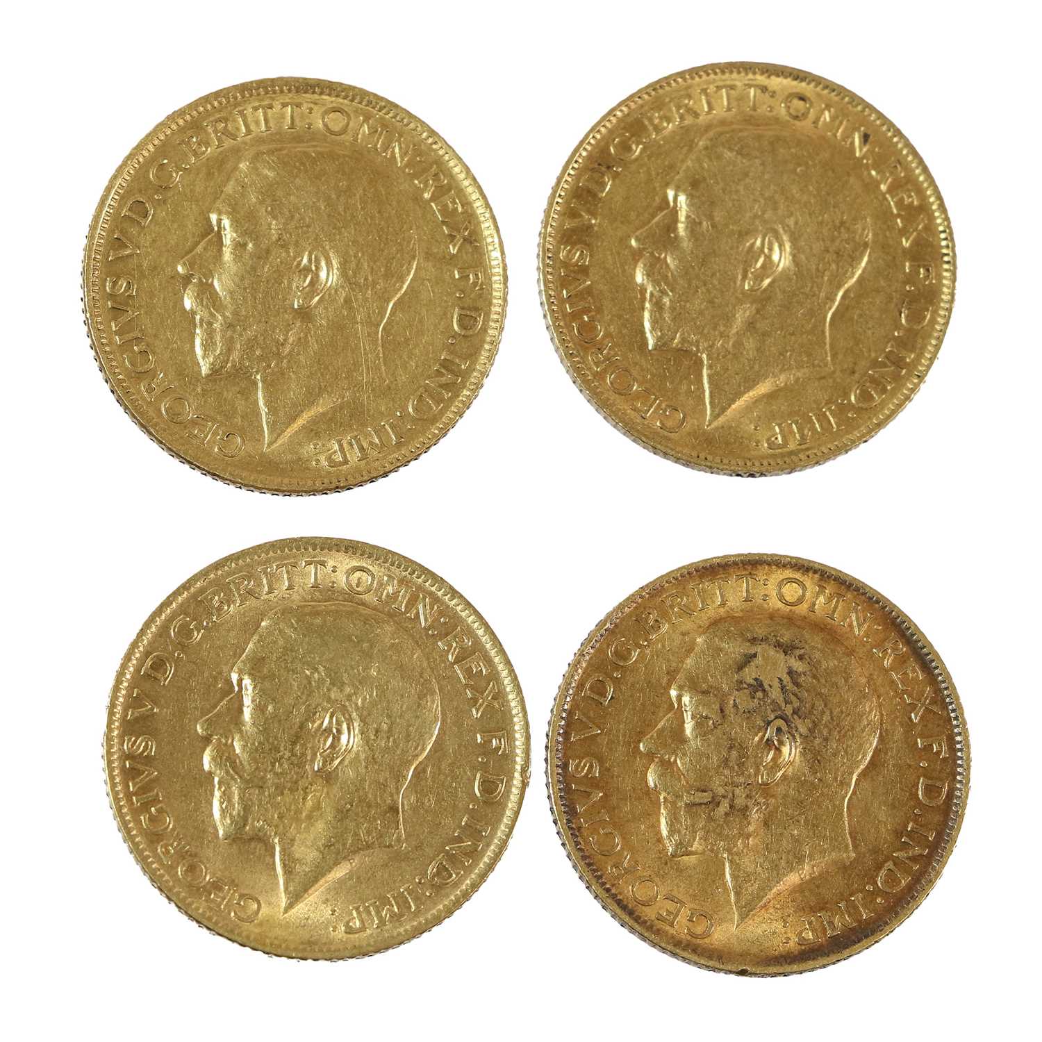 4 x George V, Sovereigns: 1912(x3) and 1914, obv. bare head left, rev. Pistrucci, VG to AVF