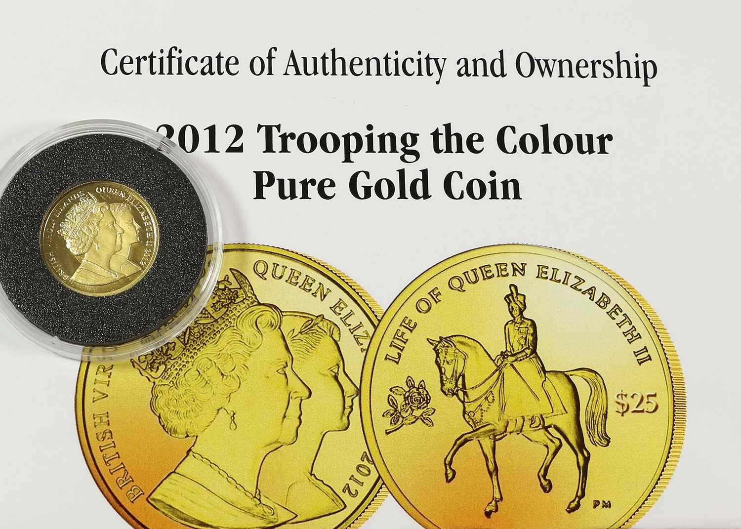 British Virgin Islands, 'Trooping of the Colour' Gold Proof $25 2012 (.999 [24ct] gold, 22mm, 3.