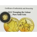 British Virgin Islands, 'Trooping of the Colour' Gold Proof $25 2012 (.999 [24ct] gold, 22mm, 3.