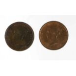 2 x Victoria, Half Farthings 1844, obv. young head left, one with broken 'o' in Victoria rev.