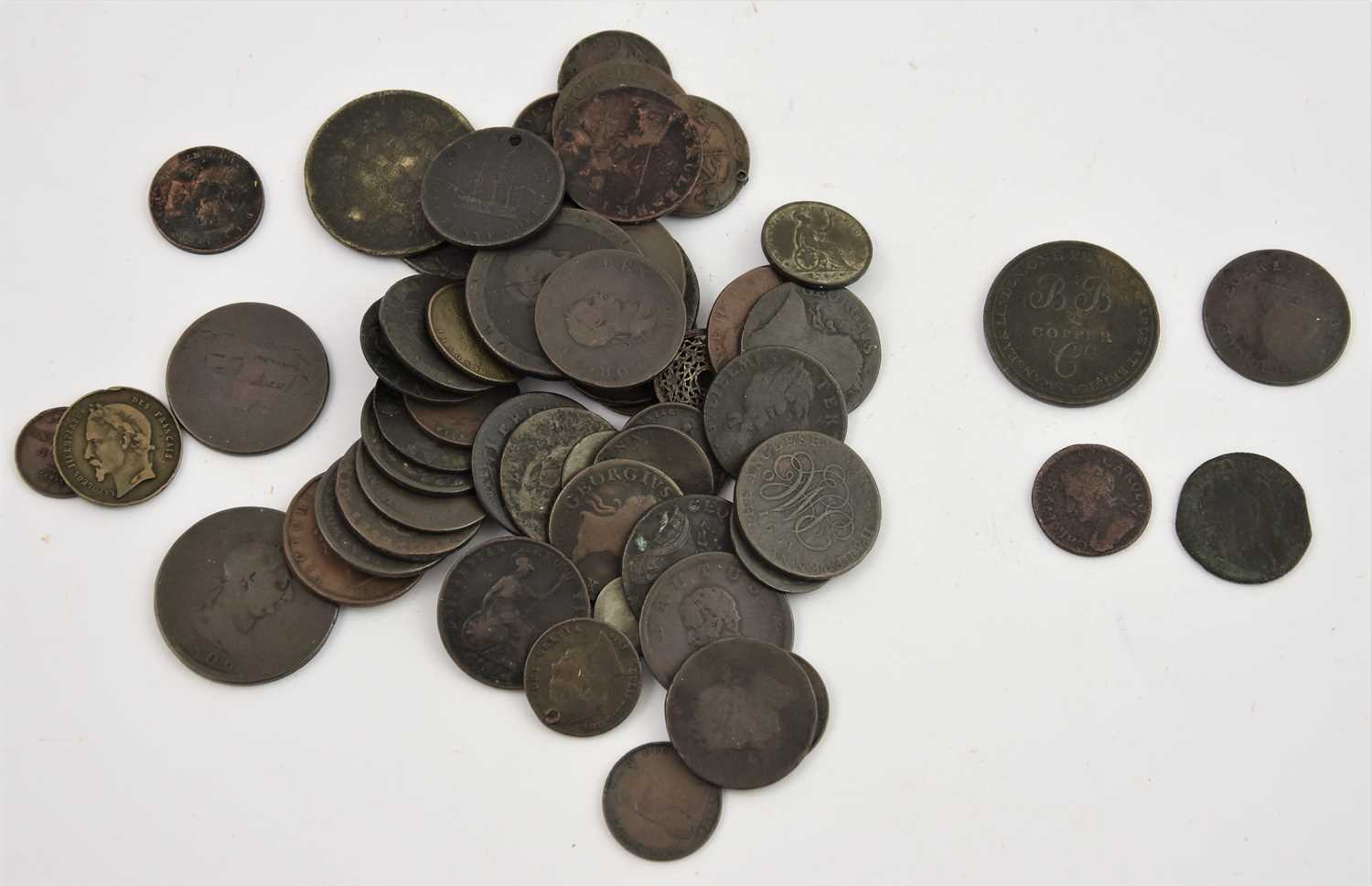Mixed Copper Coinage & Tokens, mostly 18th and 19th century with some earlier examples, highlights