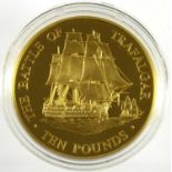 Guernsey, Gold Proof £10 (5oz) 2005 (.999 gold, 65mm, 5oz), 'Trafalgar Bicentenary', obv. Rank-