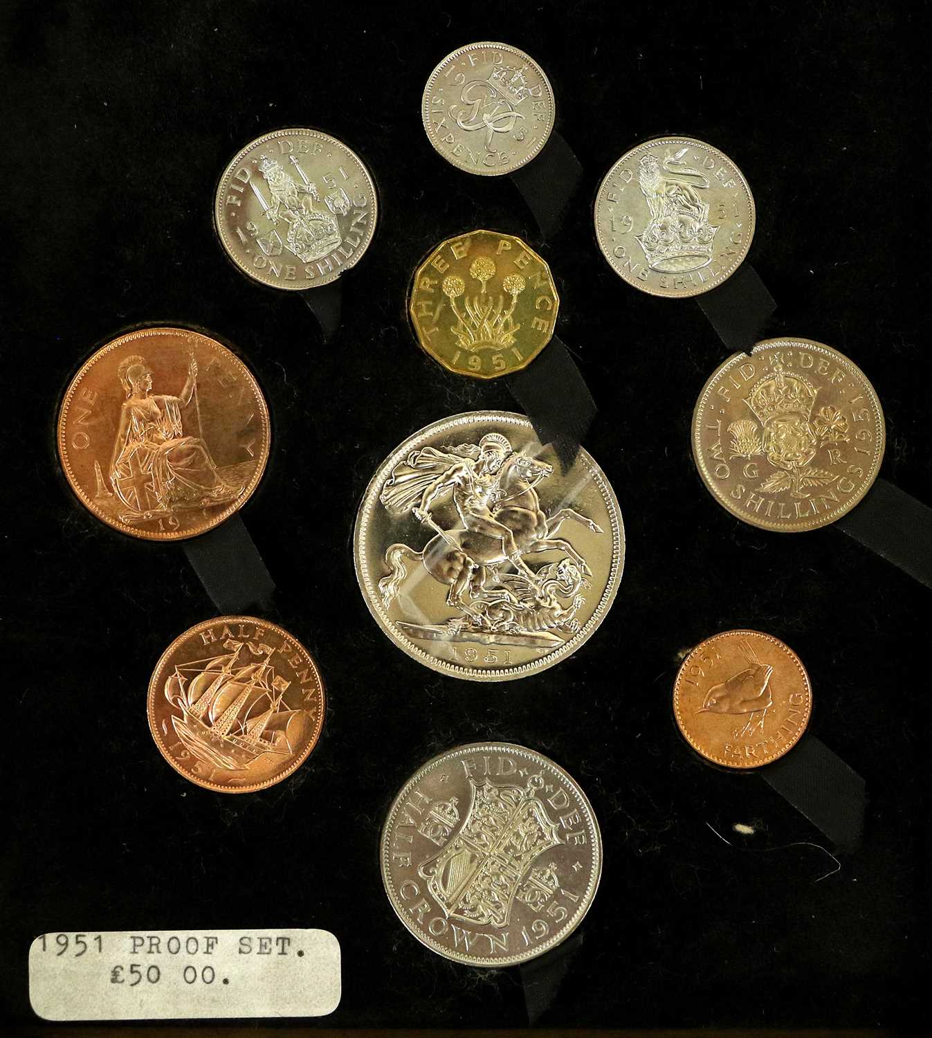 George VI, 'Festival of Britain' Proof Set 1951, 10 coins from crown to farthing (including