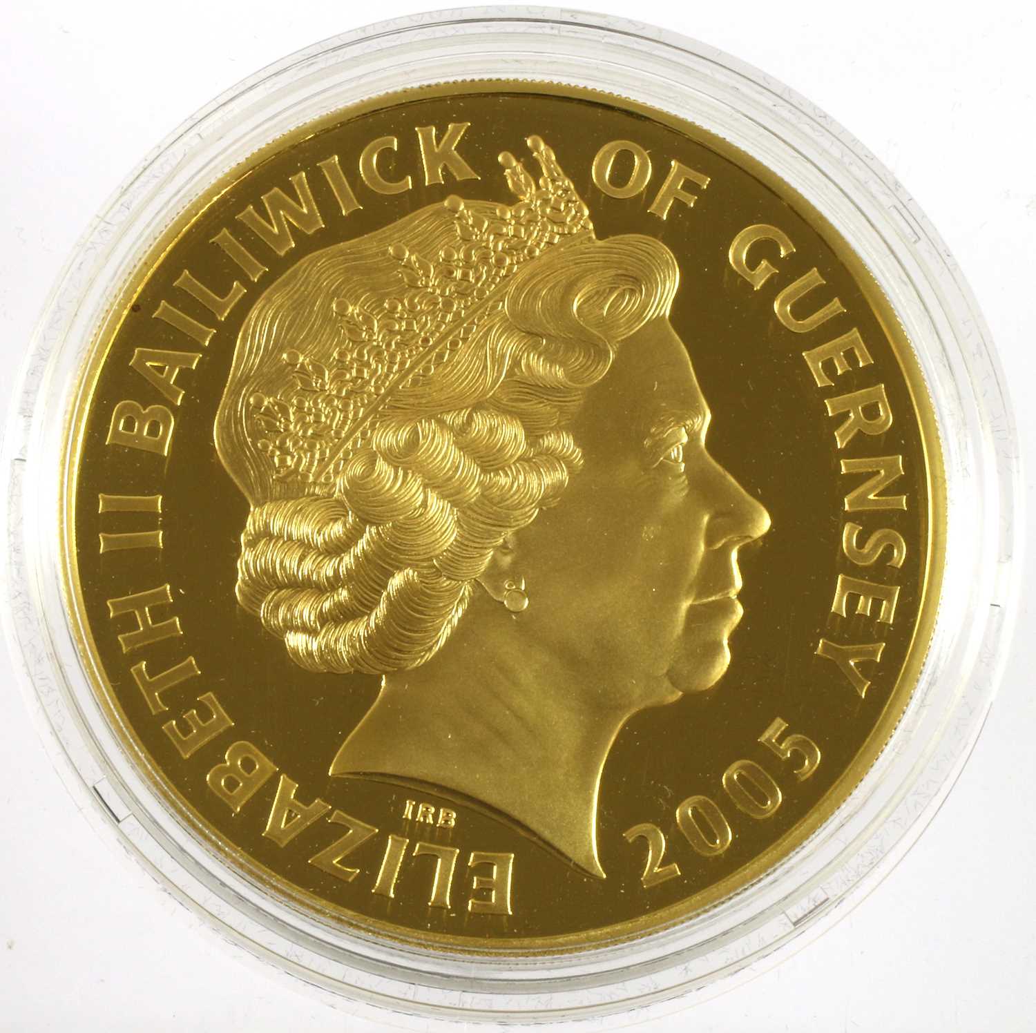 Guernsey, Gold Proof £10 (5oz) 2005 (.999 gold, 65mm, 5oz), 'Trafalgar Bicentenary', obv. Rank- - Image 2 of 3