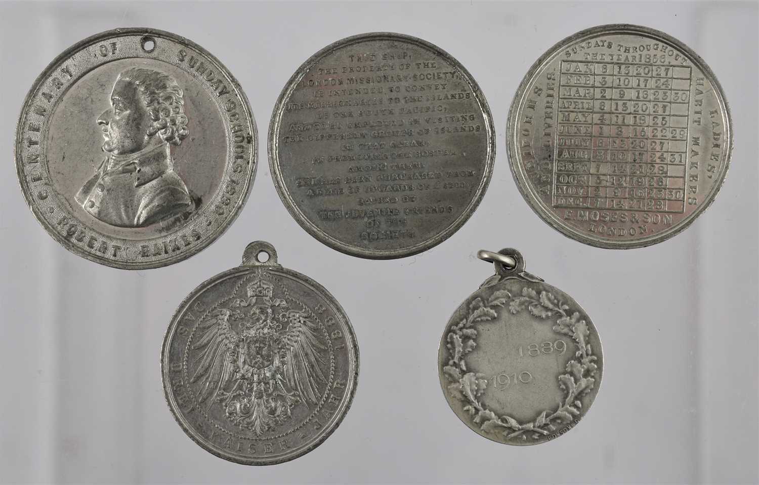 5 x Commemorative Medals, comprising: (1) London Missionary Society, the Launching of the Missionary