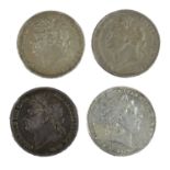 4 x George III, Crowns comprising: 1819 LIX (S.3787) cleaned otherwise GFine; 1821(x2) SECUNDO VF