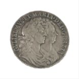 William and Mary, Halfcrown 1689 PRIMO, rev. second shields, caul only frosted, with pearls, (S.