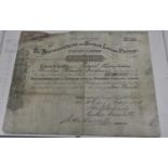 Share Certificate for The Northumberland and Durham Land and Property Company Limited, £100 share