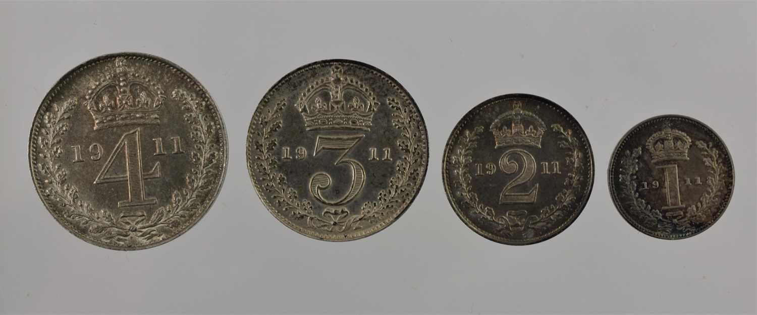 George V, Proof Maundy Set 1911, 4 coins comprising 4d, 3d, 2d and 1d, each with obv. bare head - Image 2 of 2