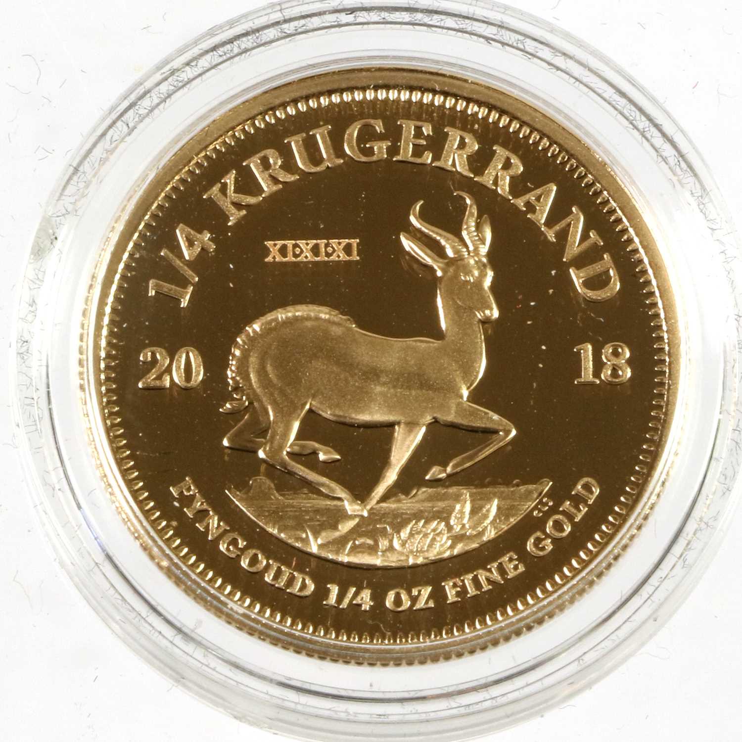 South Africa, Gold Proof ¼oz Krugerrand 2018, 'Armistice Centenary', obv. Paul Kruger bust left, - Image 3 of 3