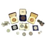 Assorted Coins & Medals, comprising: 2 x George V crown 1935 'Silver Jubilee' Fine; a quantity of