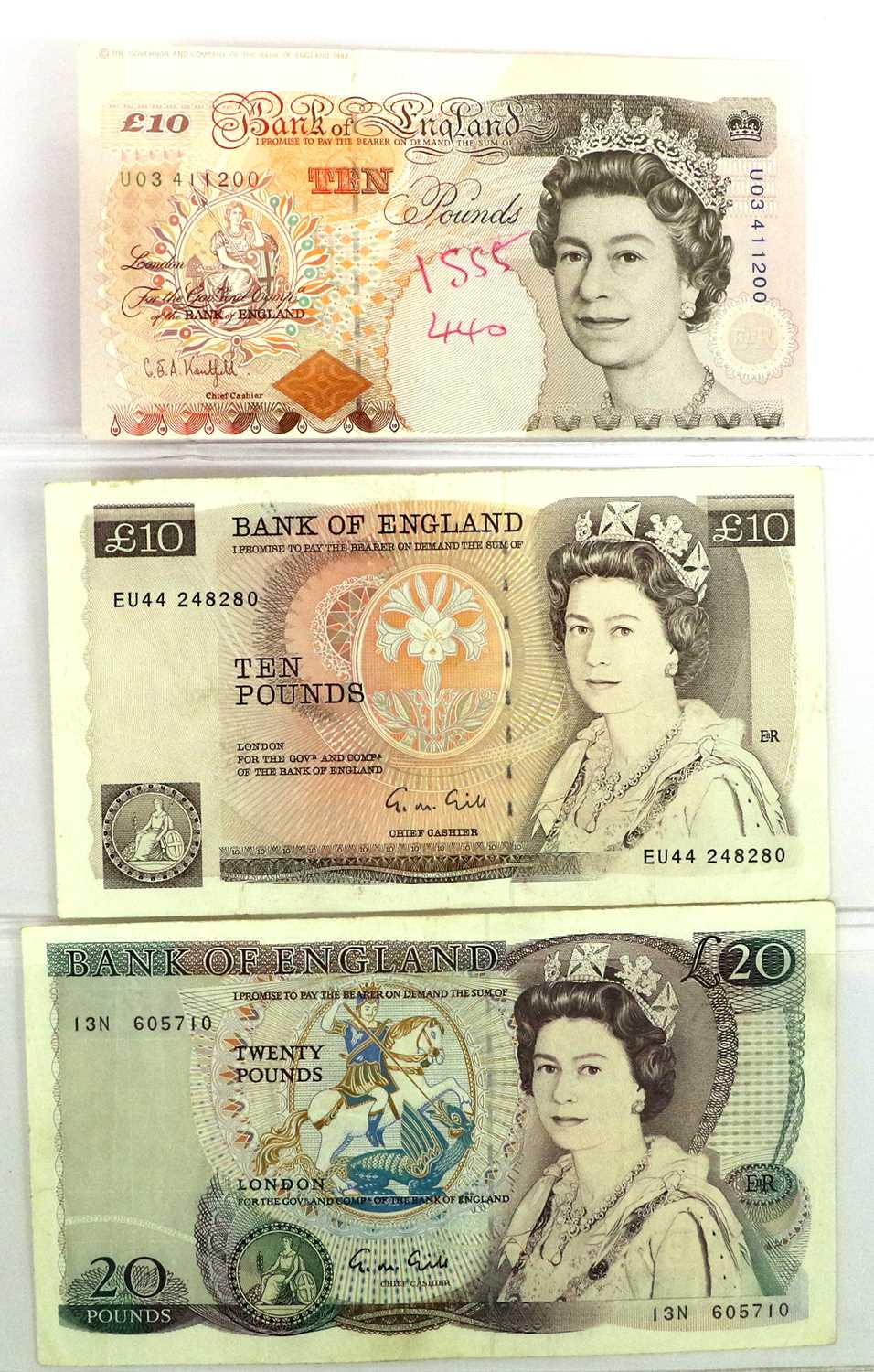 37 x Bank of England, comprising: £50 Series D signed Kentfield prefix E06, GVF; 3 x £20 Series D - Image 3 of 12