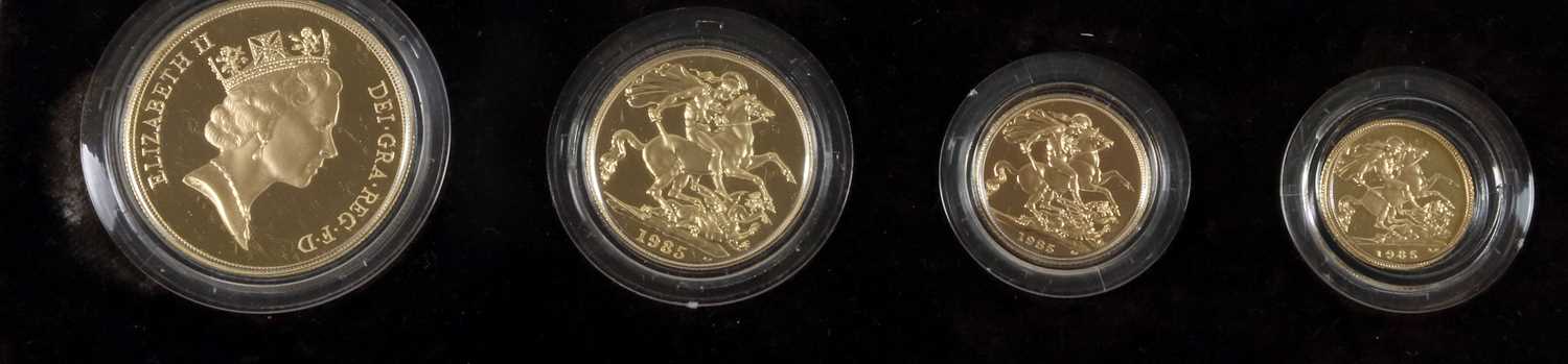 UK Gold Proof Collection 1985, 4-coin set comprising £5, double sovereign, sovereign and half - Image 2 of 2