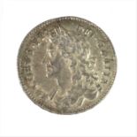 James II, Halfcrown 1686 SECVNDO, obv. first laureate and draped bust left, (S.3408), underlying