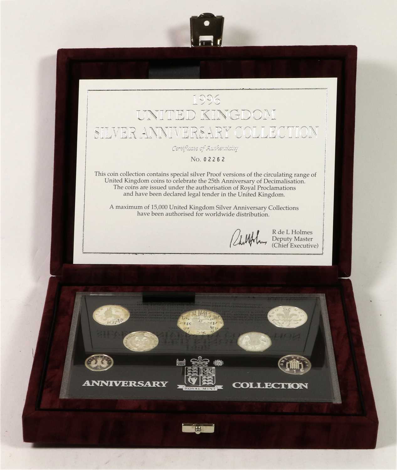 3 x UK Silver Proof Year Sets, comprising: 1996 7-coin set from £1 'Celtic Cross' to 1p; 2008 14
