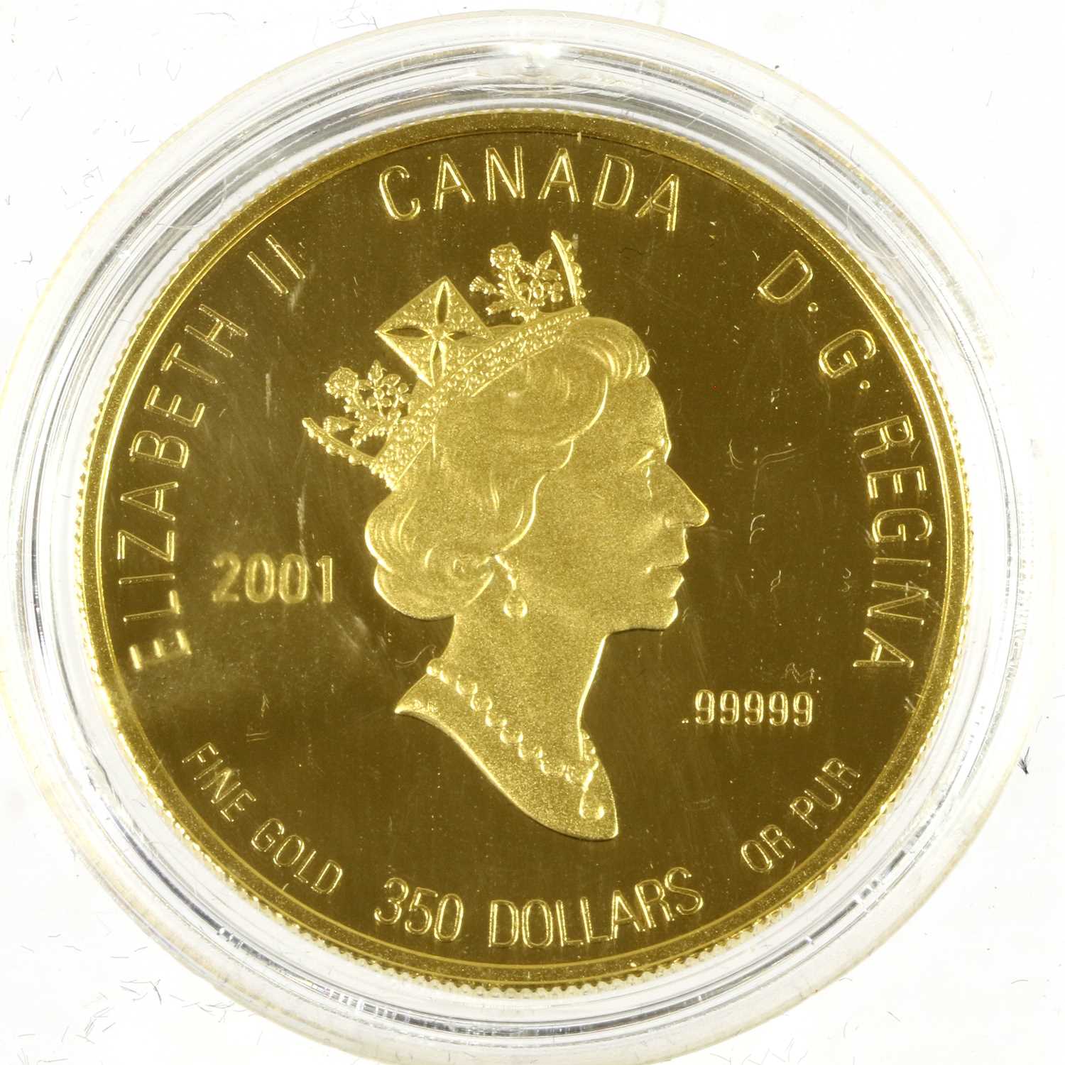 Canada, Gold Proof $350 2001 (.999 gold, 34mm, 38.05g), rev. Mayflowers, encapsulated with Royal - Image 3 of 3