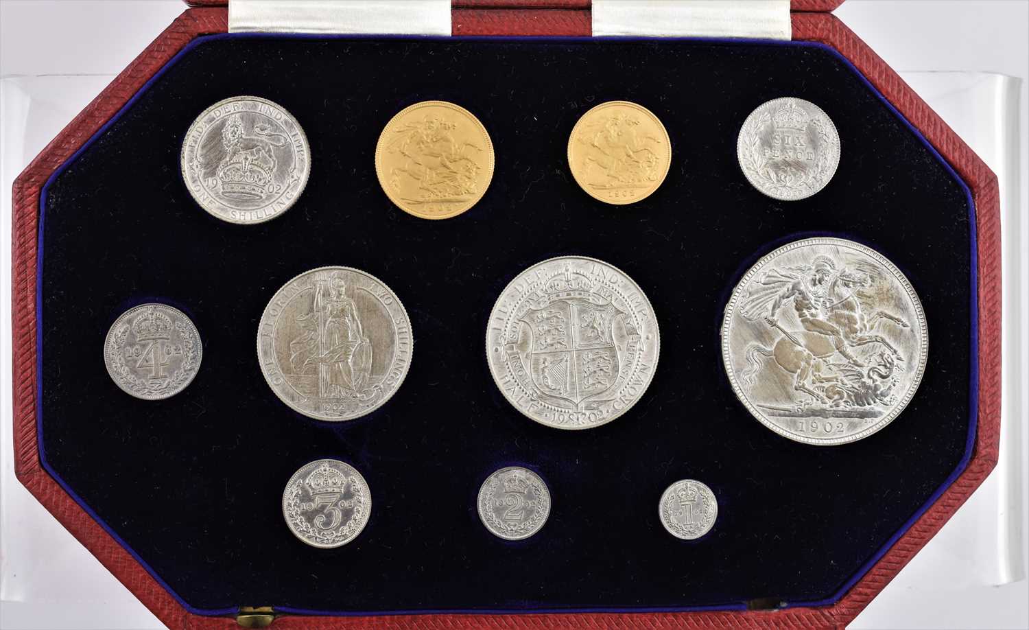 Edward VII, 'Short' Matte Proof Set 1902, 11 coins comprising: sovereign, half sovereign, crown, - Image 5 of 6