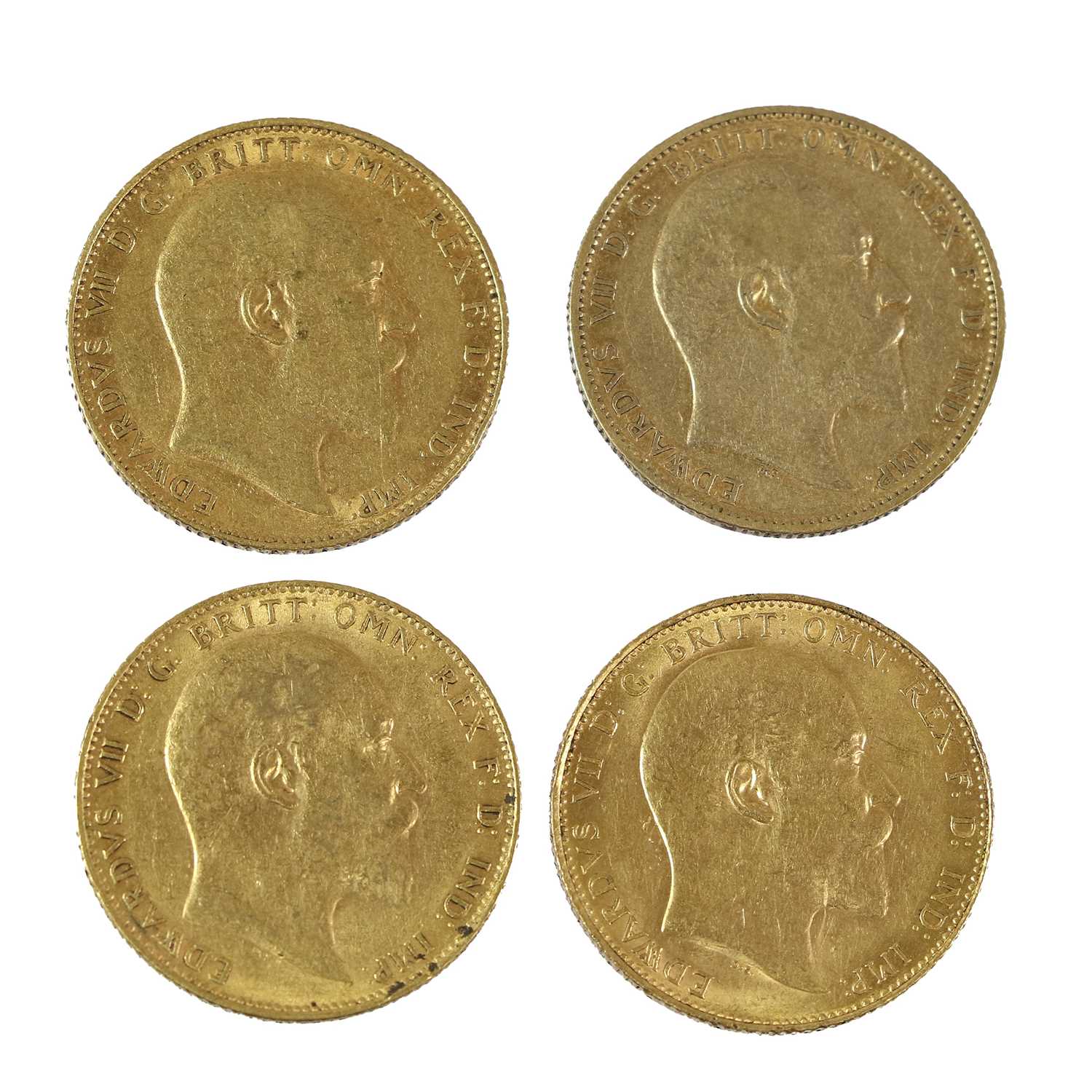 4 x Edward VII, Sovereigns 1902P, 1907, 1908 and 1910, London and Perth mints, obv. bare head right,