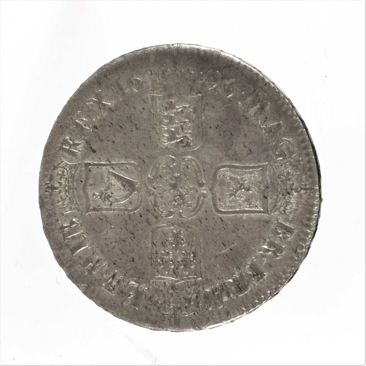 William III, Crown 1696 OCTAVO, obv. third draped bust, (S.3472), better obv., Obverse better, - Image 2 of 2