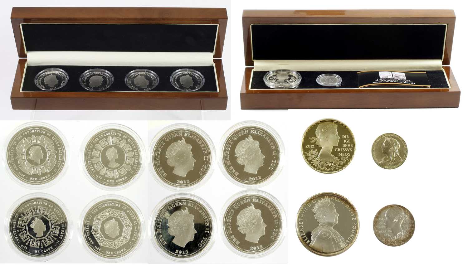 2 x Silver Coin and Medallic Sets, comprising: (1) 'The Diamond Jubilees of two Queens 1897 & 2012',