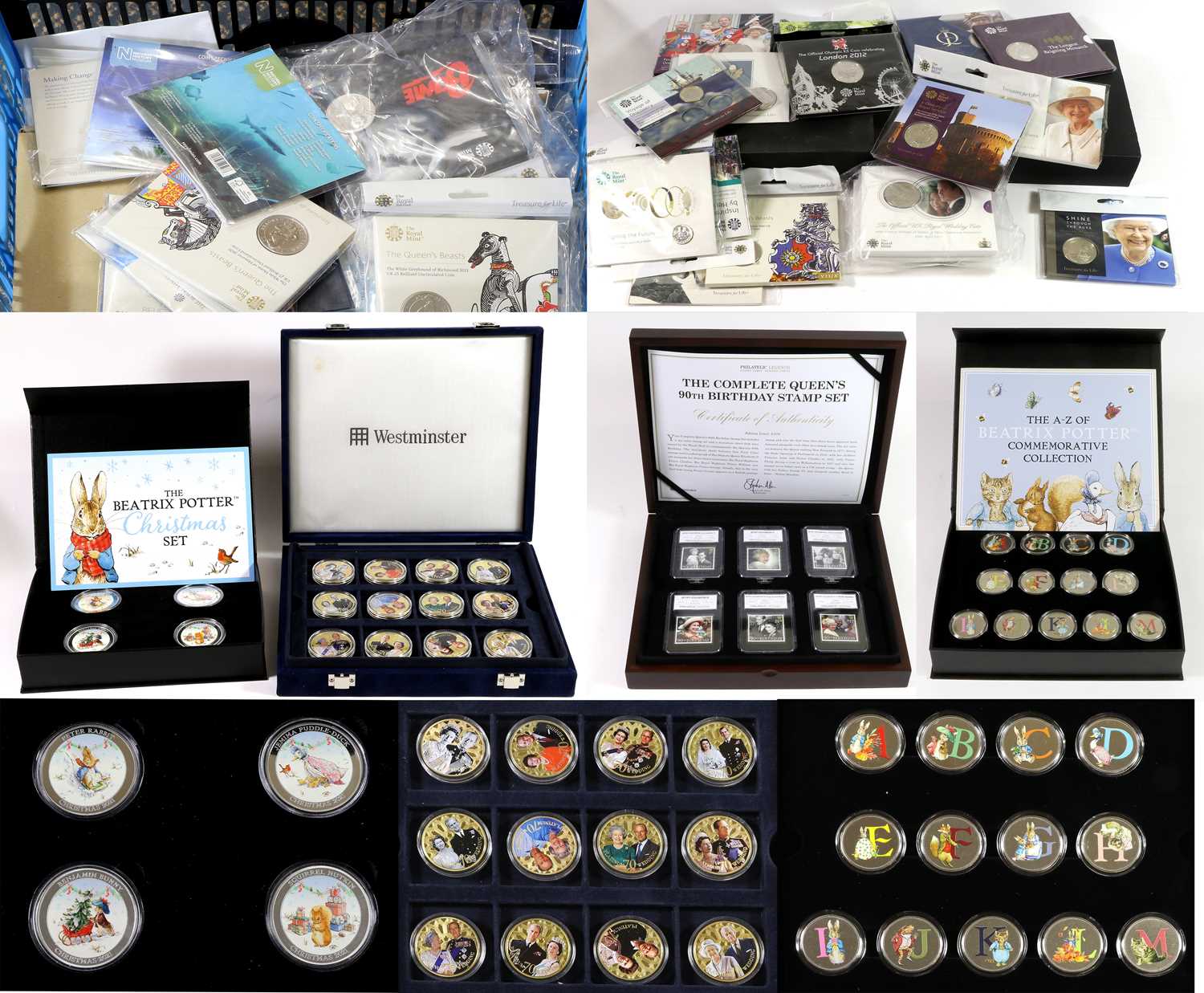 Commemorative Coins and Medallic Sets, 2 x crates, highlights include: 'Platinum Wedding