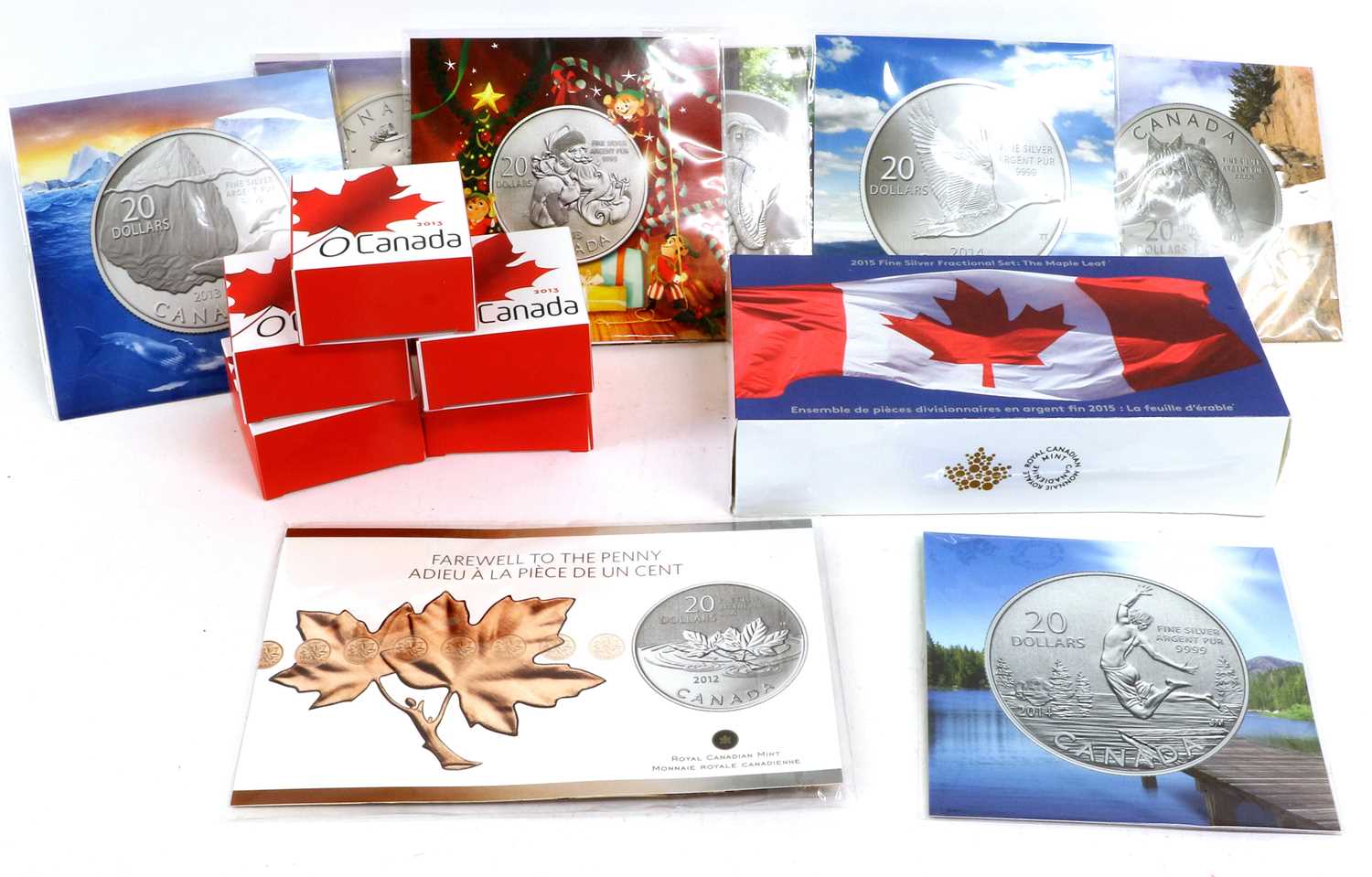 15 x Canada, Silver Coins & Sets, comprising: '2015 Fine Silver Fractional Set' 5 proof coins