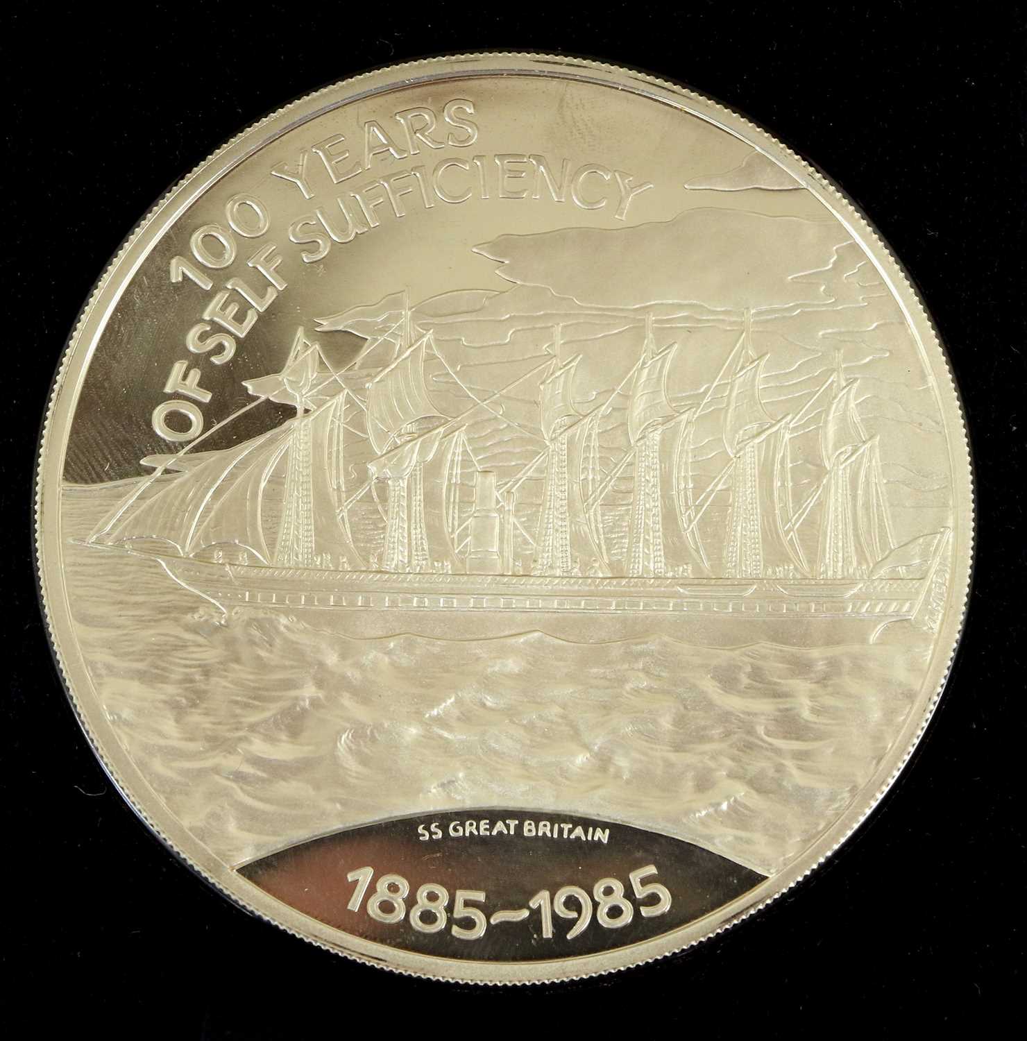 Falkland Islands, Silver Proof £25 1985 (.925, 65mm, 150g), '100th Anniversary of Self Sufficiency',