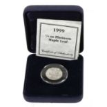 Canada, Platinum Proof $10 (1/4 oz) 1999 'Maple Leaf', encapsulated with certificate in