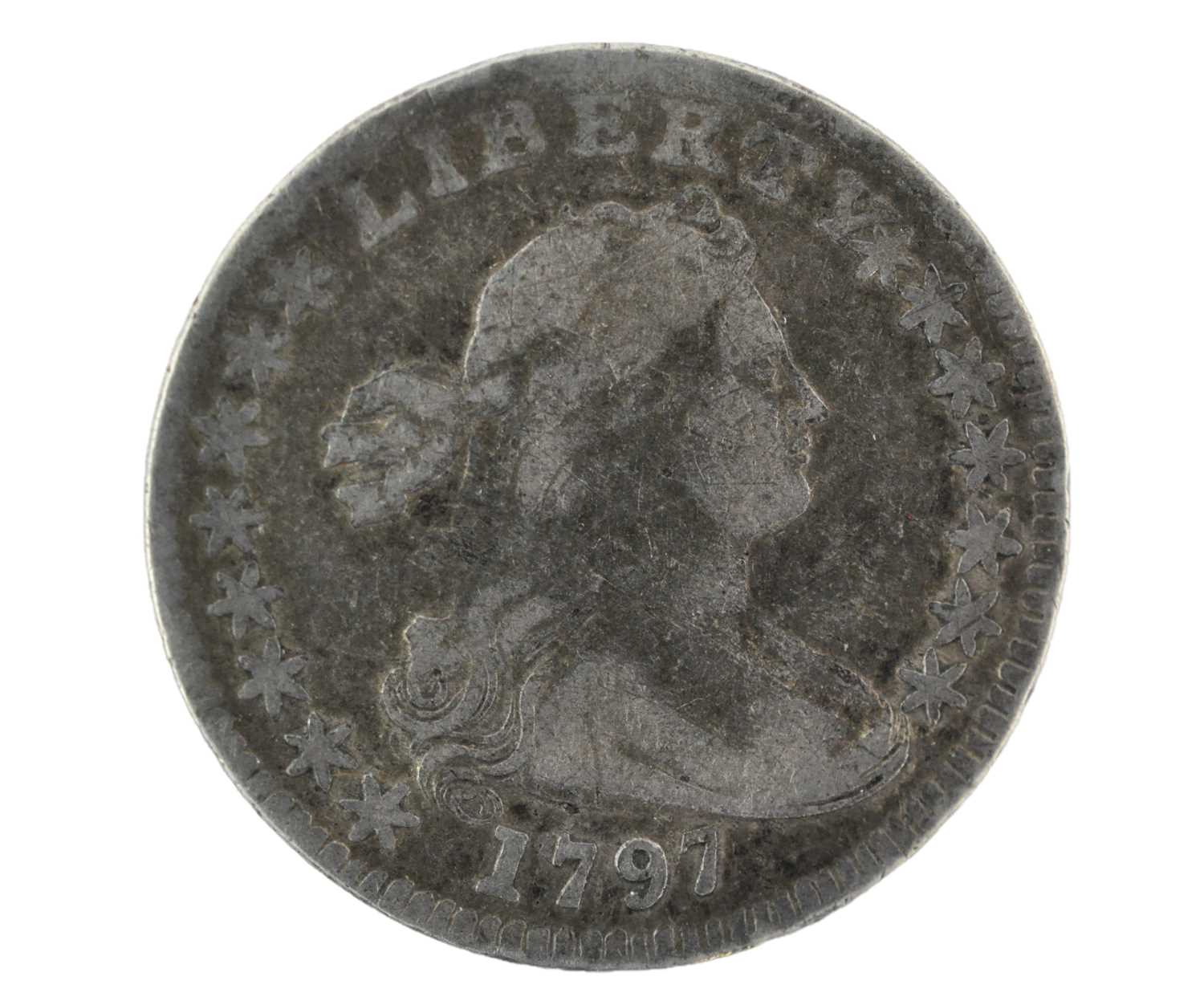 USA, 'Draped Bust' Half Dime 1797, (1.27g, 16mm), obv. Liberty head right flanked by 15 stars, - Image 2 of 3