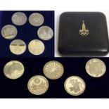 2 x Olympic Games, comprising: Munich 1972D silver proof 10 marks 5-coin set, Munich mint, each with