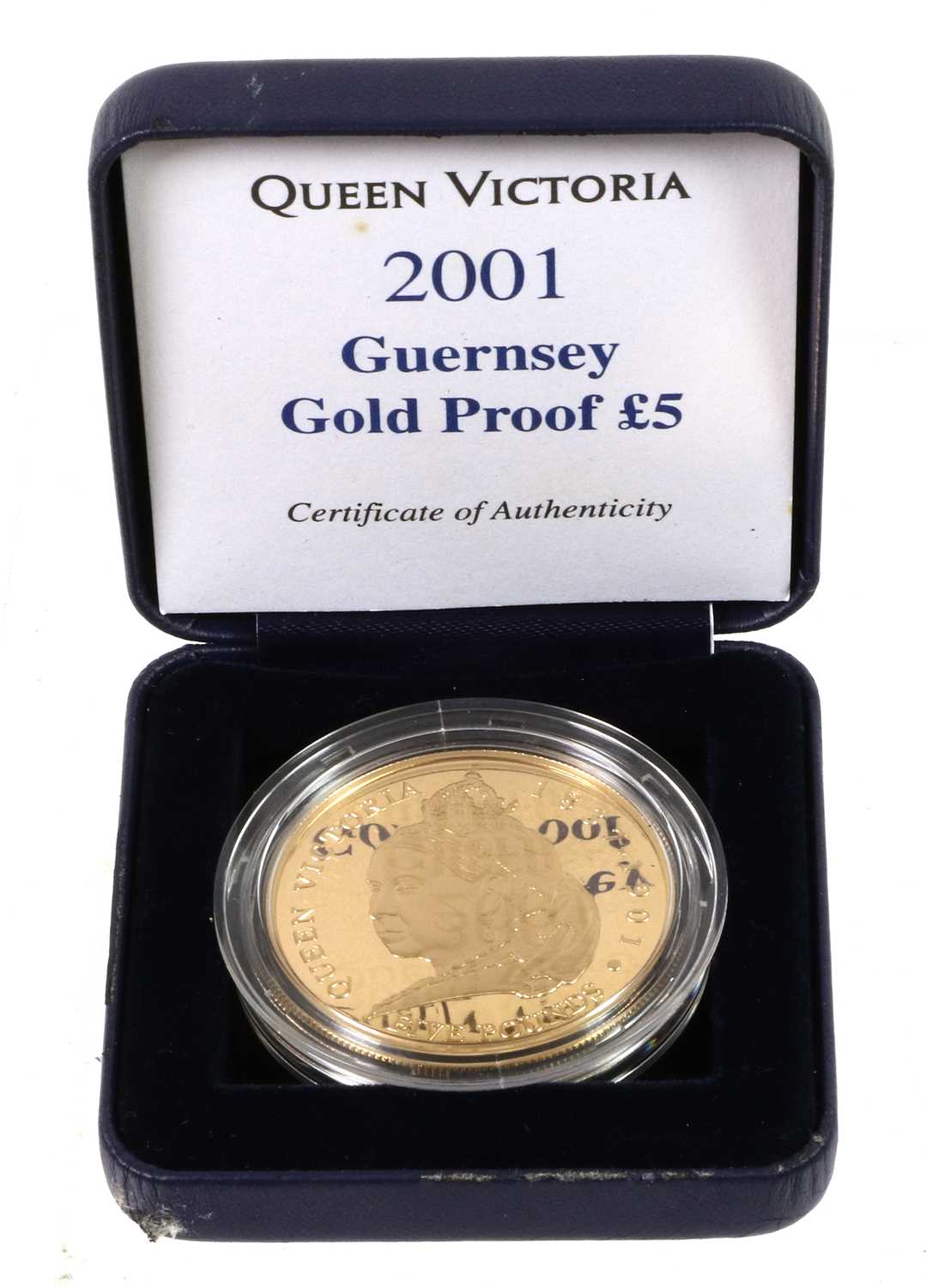 Guernsey, Gold Proof £5 2001 (.916 gold, 38.61mm, 39.94g), 'Queen Victoria Centenary',