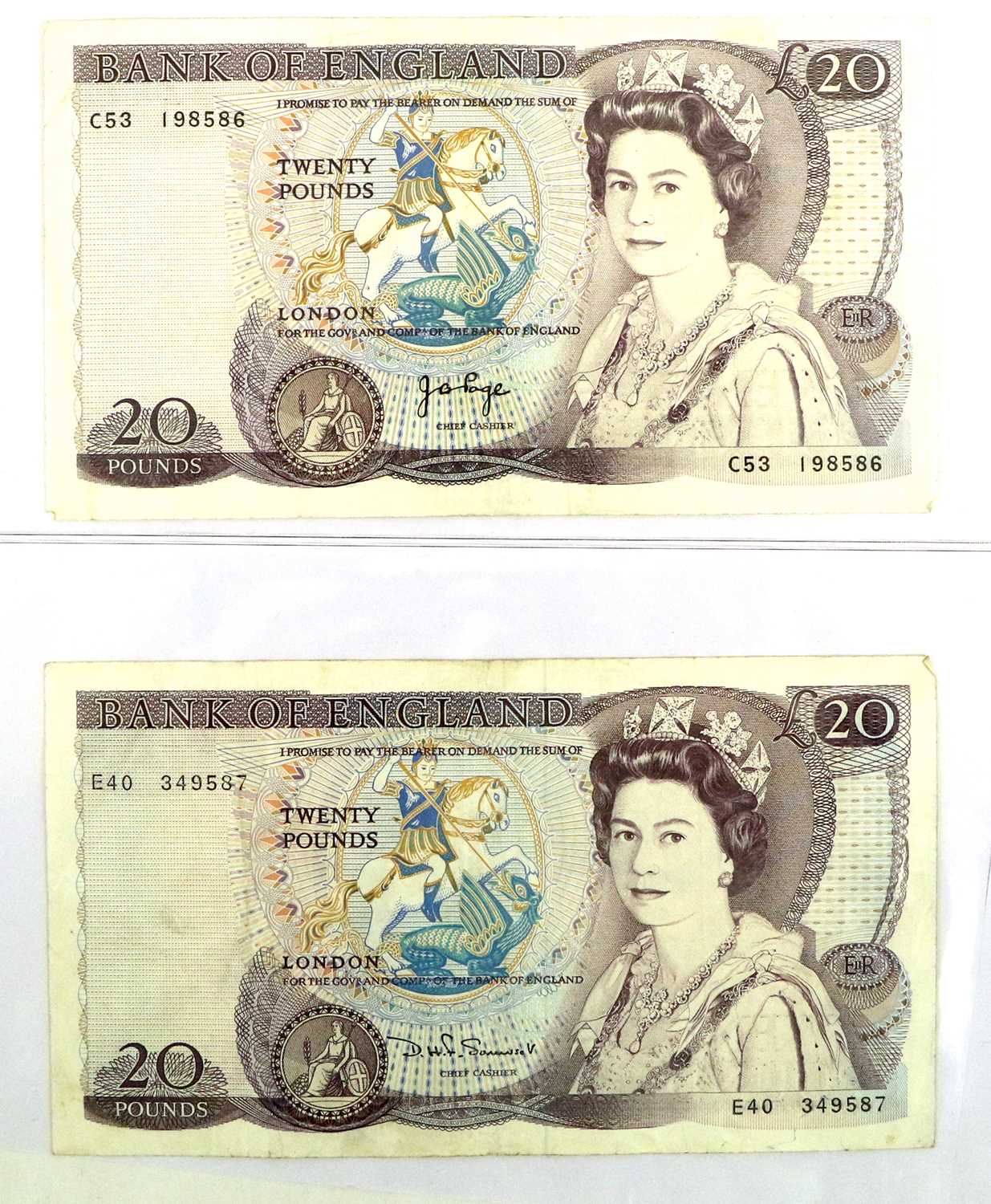 37 x Bank of England, comprising: £50 Series D signed Kentfield prefix E06, GVF; 3 x £20 Series D - Image 4 of 12