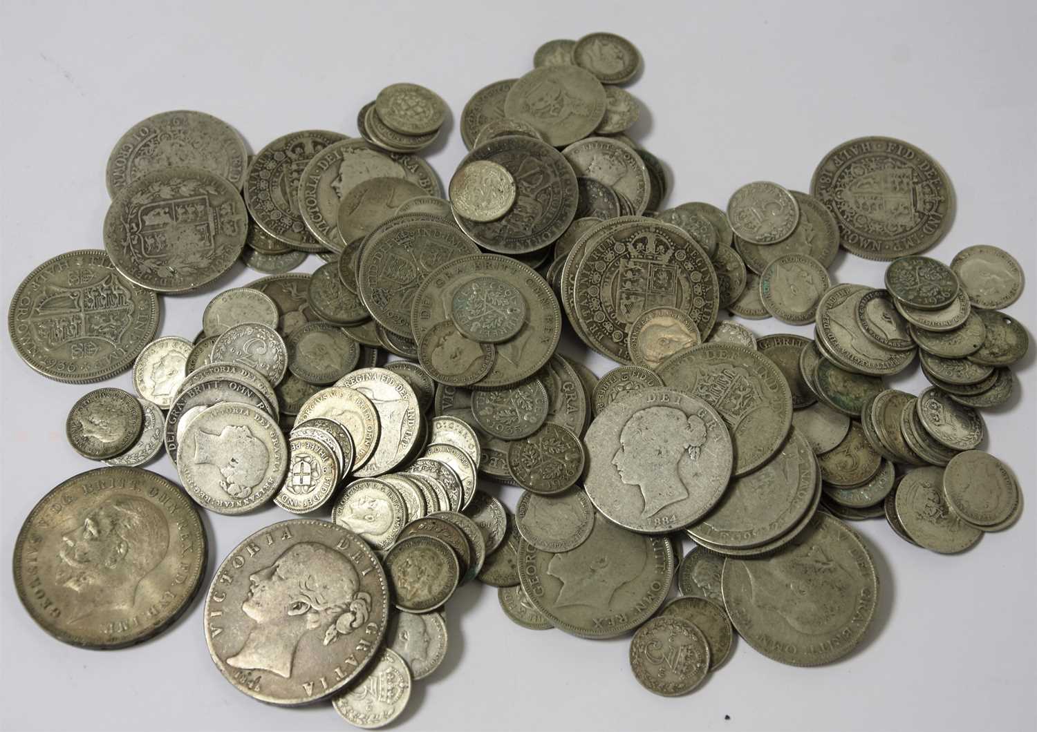 A Collection of British Silver and Copper Coinage, including: 3 x crowns 1845, 1890 and 1935 Fair to