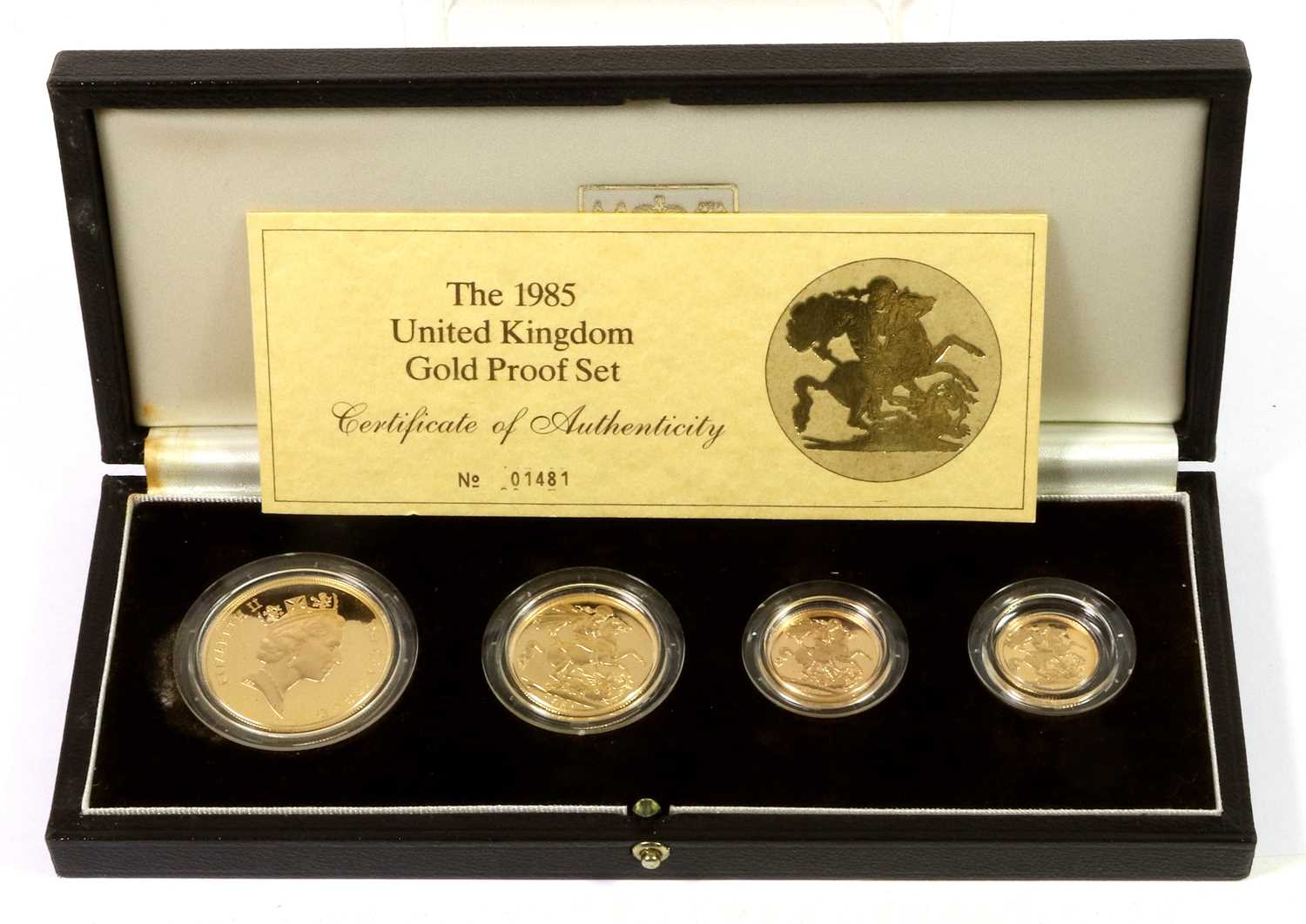 UK Gold Proof Collection 1985, 4-coin set comprising £5, double sovereign, sovereign and half