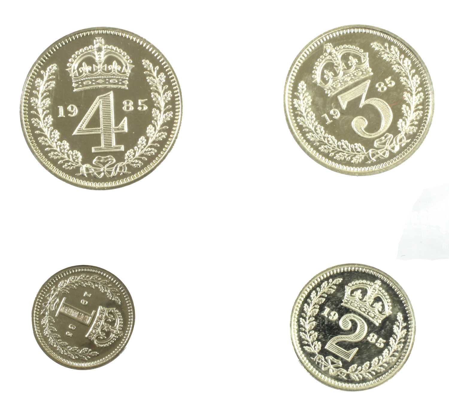 Elizabeth II, Maundy Set 1985, 4 coins comprising 4d, 3d, 2d and 1d, each with obv. young bust - Image 2 of 2