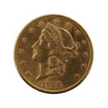 USA, Double Eagle ($20) 1900 (34mm, 33.43g, .900 gold), Philadelphia Mint, obv. Liberty head left