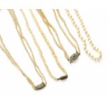 Two Cultured Pearl Necklaces, of varying designs; and Two Simulated Pearl Necklaces, of varying