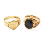 Two 9 Carat Gold Signet Rings, finger sizes P and RGross weight 10.0 grams.
