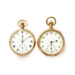 A 9 Carat Gold Open Faced Pocket Watch, case with Birmingham gold hallmark for 1928, and A Gold