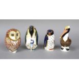 Royal Crown Derby Paperweights, including Brown Pelican, Rockhopper Penguin and two others (4)