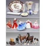 Royal Doulton Figures of Ladies and Horse Models, including Cantering Shire, brown gloss, Black