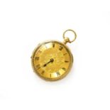 A Lady's 18 Carat Gold Fob Watch, case with Chester gold hallmark for 1876In working order.