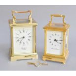 Two Modern Brass Carriage Time Pieces, retailed by Fox & Simpson, Woodford (2)