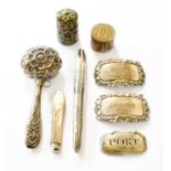 A Collection of Silver and Objects of Vertu, including a George III silver decanter label, by