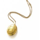A 9 Carat Gold Locket on Chain, locket length 6.4cm, chain length 61cmChain stamped '9CT'. Gross