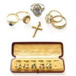 A Small Quantity of Jewellery, including three 9 carat gold gem-set rings, comprising of an