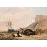 Circle of Robert W Salmon (1775-1845) Fishermen on the beach Oil on canvas, 28cm by 40cm Provenance: