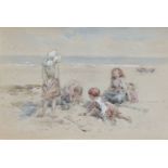 Attributed to Myles Birkett Foster RWS (1825-1899) Beach scene with children playing in the sand