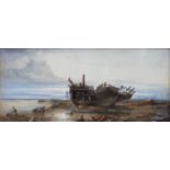 Walter William May (1831-1896) Wreckage of a shipSigned and dated (18)64, watercolour, 33cm by 75cm